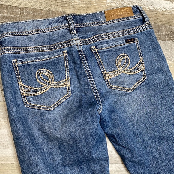 Women's Seven7 Flare Leg Factory Distressed Jeans - Picture 11 of 12